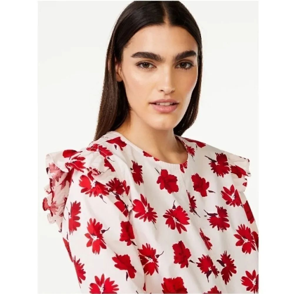 Women's Button Shoulder Blouse with Long Sleeves Size L